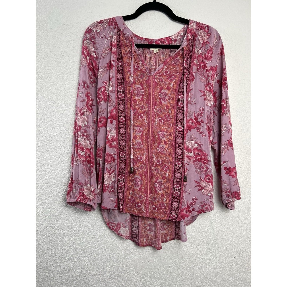 Mason & Belle Blouse Womens Sz S Pink Floral Boho 3/4 Sleeve Bloomcore Peasant